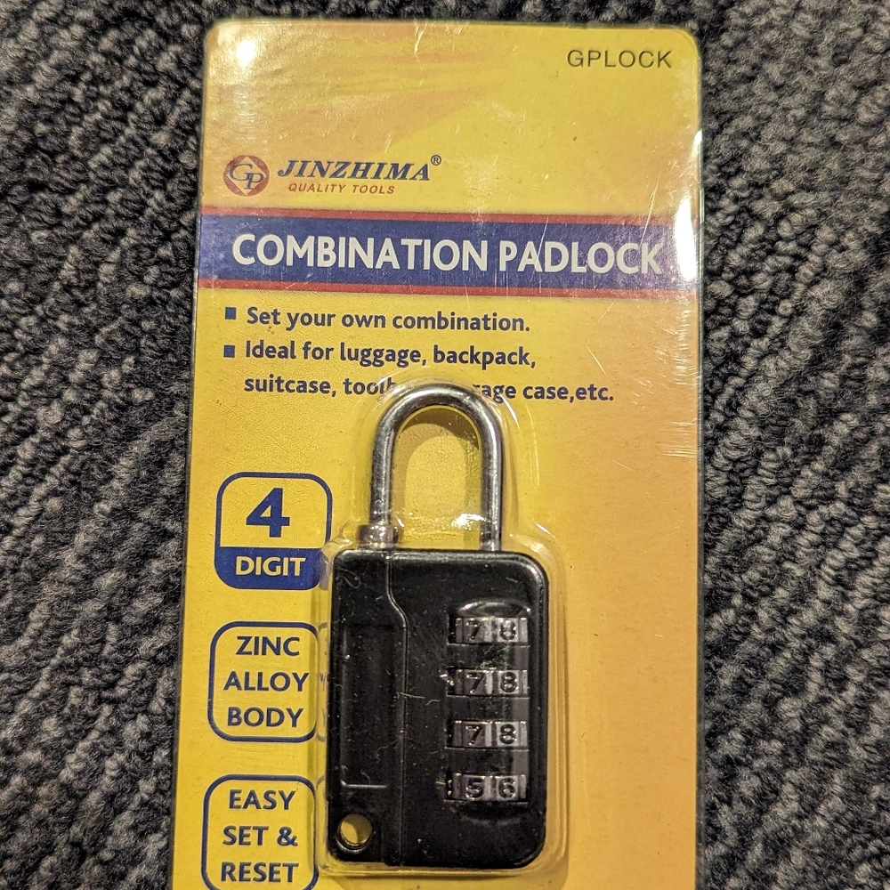 Combination Padlock 4 digit zinc alloy body easy set & reset. new!